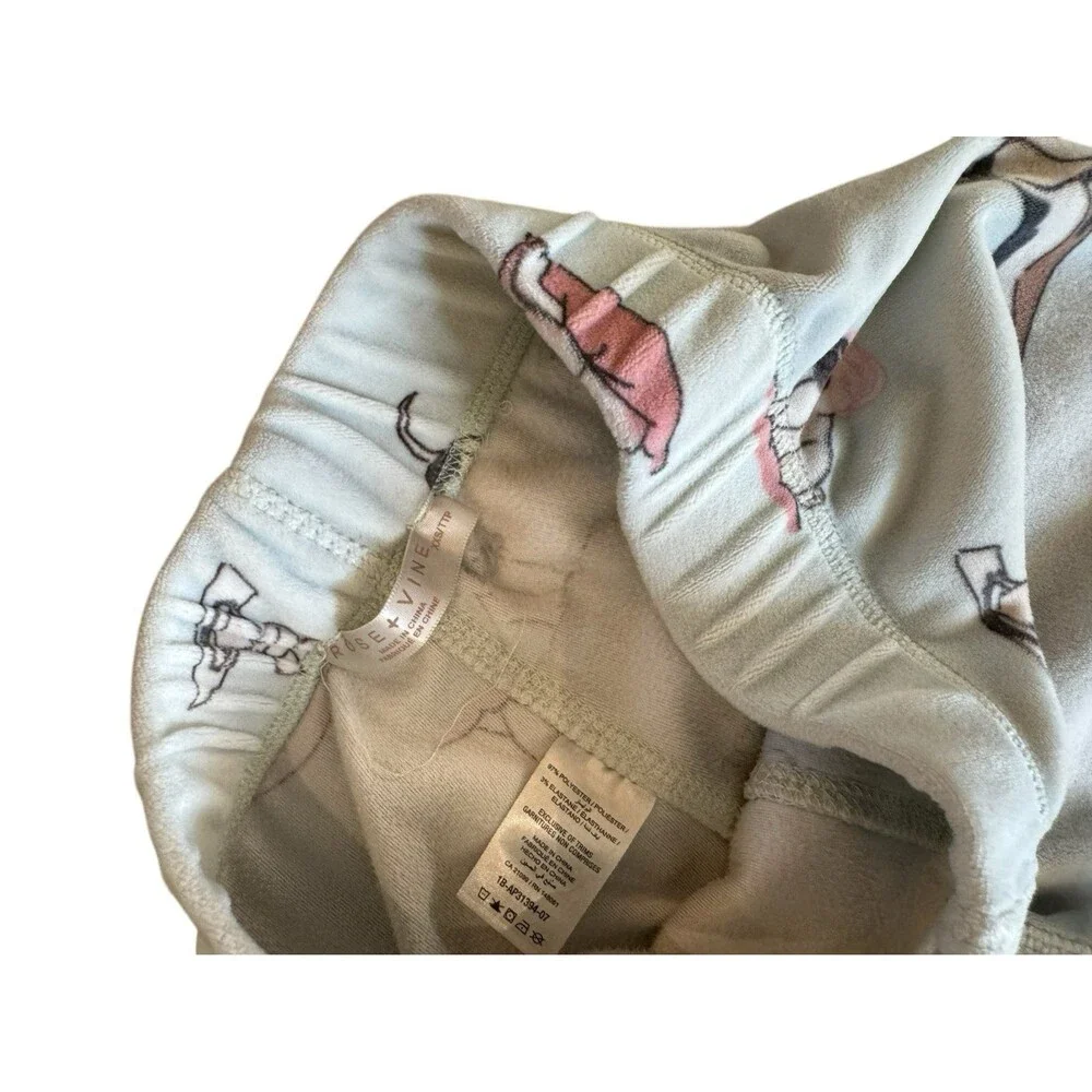 Super soft velour, Rose + vine dog print pajama stretch  Pants XXS